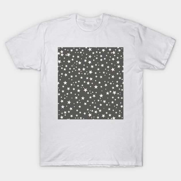 Night and stars pattern with grey background T-Shirt by GULSENGUNEL